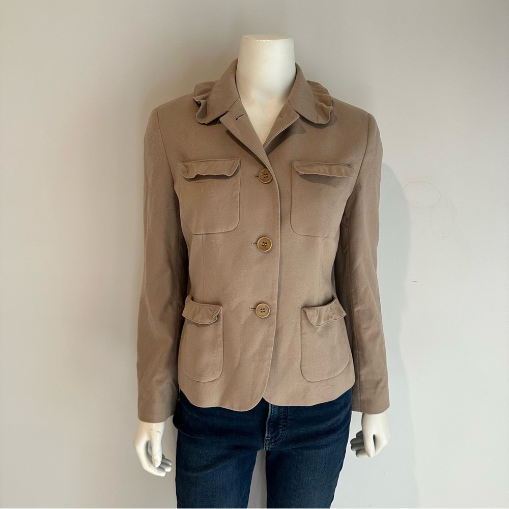 Talbots Women’s Ruffle Collar Utility Blazer Jacket — Taupe
